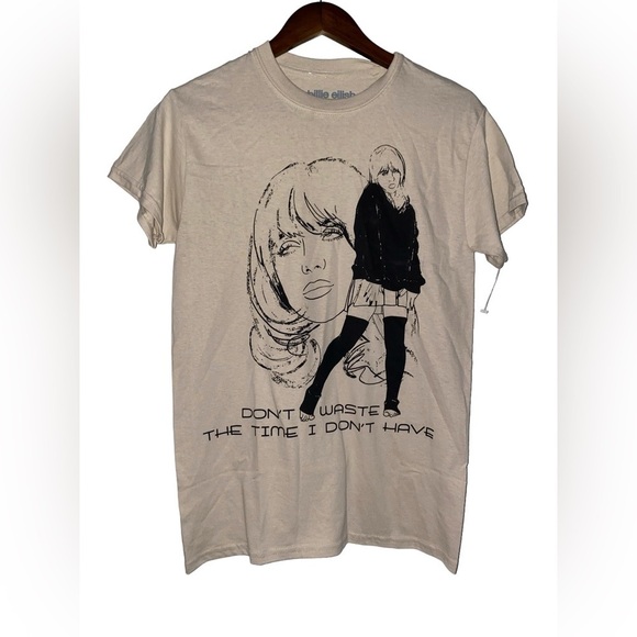 Billie‎ Eilish Women Don’t Waste The Time I Don’t Have Adult Beige M T-Shirt - Picture 1 of 6